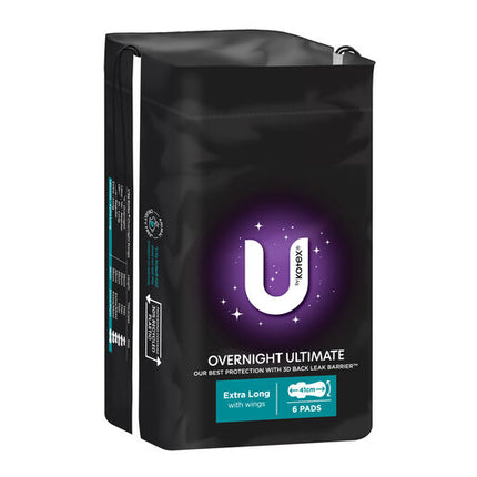 U By Kotex Extra Overnight Ultimate Pads with Wings 6 Pack