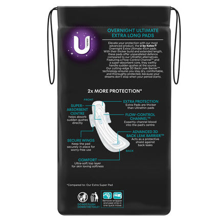 U By Kotex Extra Overnight Ultimate Pads with Wings 6 Pack