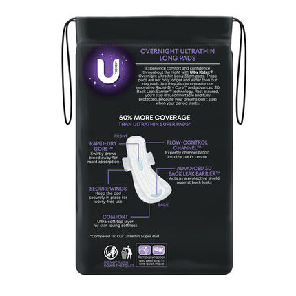 U By Kotex Overnight Ultrathins Long Pads 8 Pack