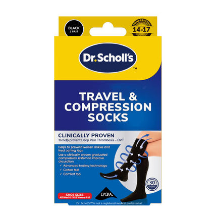 Scholl Flight Compression Socks Unisex Black Size 6-9