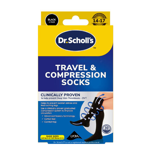 Scholl Flight Compression Socks Unisex Black Size 9-12