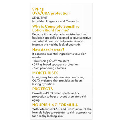 Olay Complete UV Protection Moisture Lotion Sensitive Spf 15 150 mL