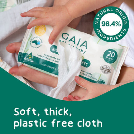 GAIA Natural Baby Water + Ceramides Biodegradable Wipes 20pk