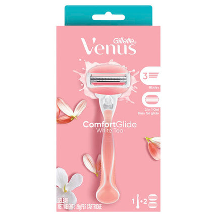Gillette Venus Comfort Glide White Tea Razor Handle + 2 Blade Refills