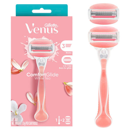 Gillette Venus Comfort Glide White Tea Razor Handle + 2 Blade Refills