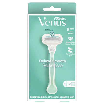 Gillette Venus Deluxe Smooth Sensitive Razor 2 Up ( 1handle, 2 cartridges)
