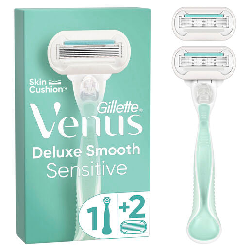 Gillette Venus Deluxe Smooth Sensitive Razor 2 Up ( 1handle, 2 cartridges)
