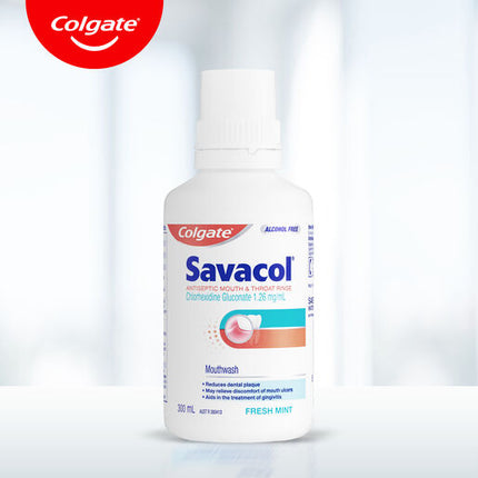 Colgate Savacol Antiseptic Mouth and Throat Rinse Mouthwash 300mL Alcohol Free Fresh Mint