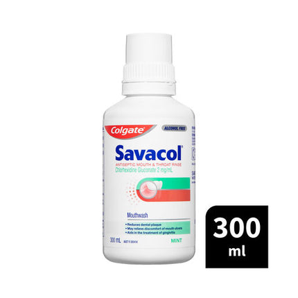 Colgate Savacol Antiseptic Mouth and Throat Rinse Mouthwash 300mL Alcohol Free Original Mint