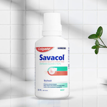 Colgate Savacol Antiseptic Mouth and Throat Rinse Mouthwash 300mL Alcohol Free Original Mint