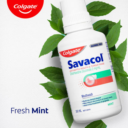 Colgate Savacol Antiseptic Mouth and Throat Rinse Mouthwash 300mL Alcohol Free Original Mint