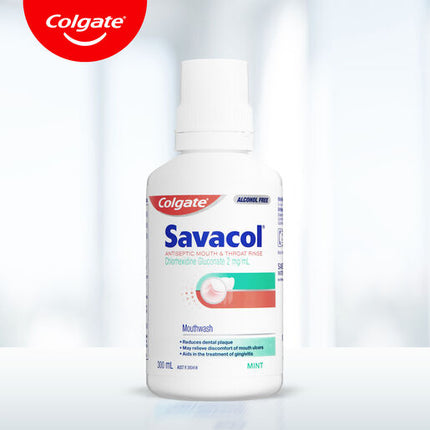 Colgate Savacol Antiseptic Mouth and Throat Rinse Mouthwash 300mL Alcohol Free Original Mint