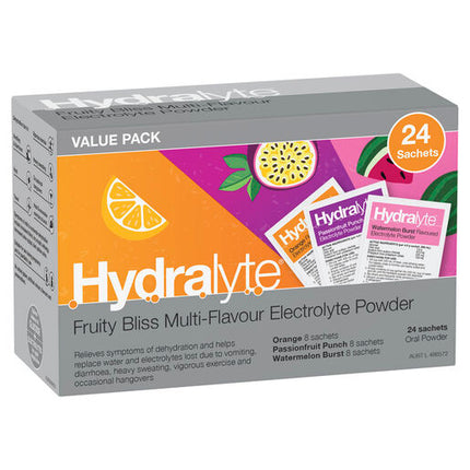 Hydralyte Fruity Bliss Multi Flavoured Electrolyte Powder 24s