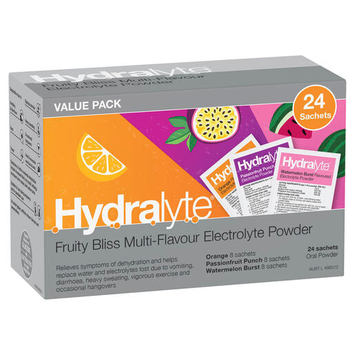 Hydralyte Fruity Bliss Multi Flavoured Electrolyte Powder 24s