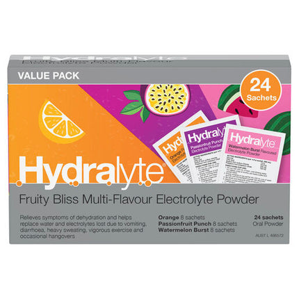 Hydralyte Fruity Bliss Multi Flavoured Electrolyte Powder 24s