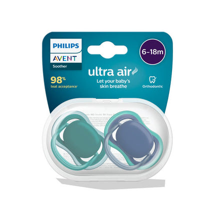 Avent Soother Ultra Air 6-18M 2Pk Plain