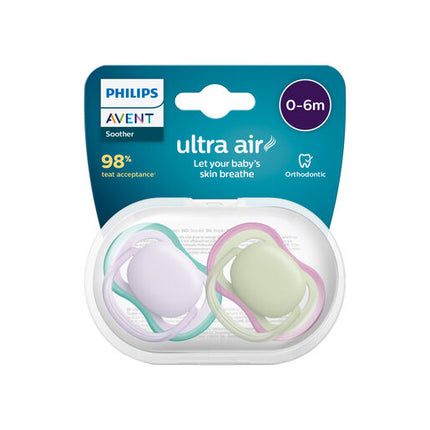 Avent Soother Ultra Air 0-6M 2Pk Plain