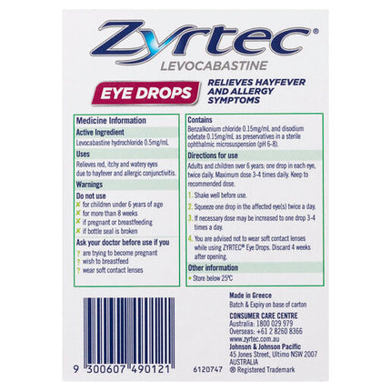 Zyrtec Levocabastine Hayfever & Allergy Eye Drops 4mL