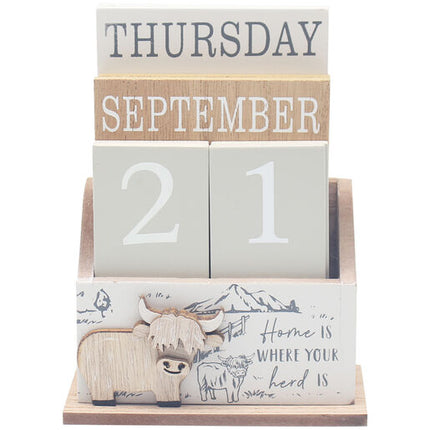Highland Cow Calendar Block