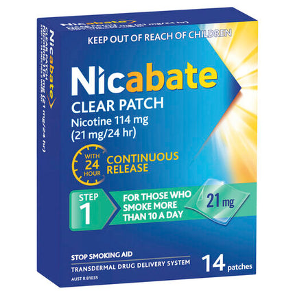 Nicabate Clear Patch Stop Smoking Transdermal Nicotine Patch 21mg 14 Pack