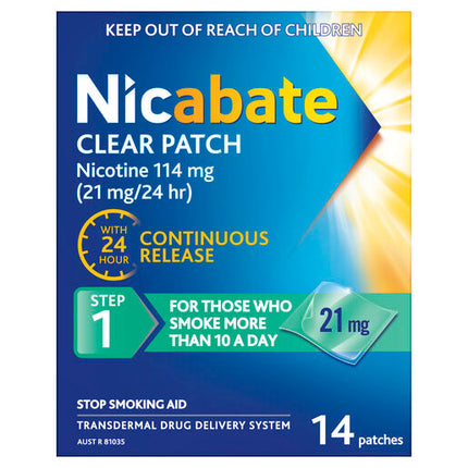 Nicabate Clear Patch Stop Smoking Transdermal Nicotine Patch 21mg 14 Pack