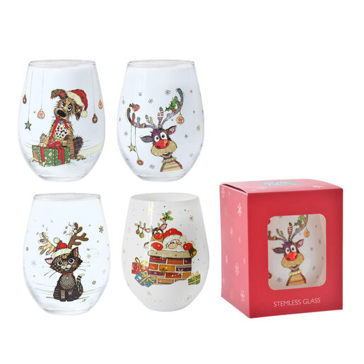 Bug Art Tableware Christmas Stemless Wine Glass Rudolph