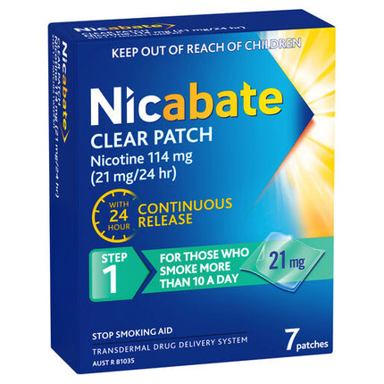 Nicabate Clear Patch Stop Smoking Transdermal Nicotine Patch 21mg 7 Pack
