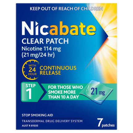 Nicabate Clear Patch Stop Smoking Transdermal Nicotine Patch 21mg 7 Pack