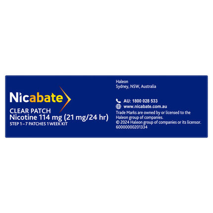 Nicabate Clear Patch Stop Smoking Transdermal Nicotine Patch 21mg 7 Pack