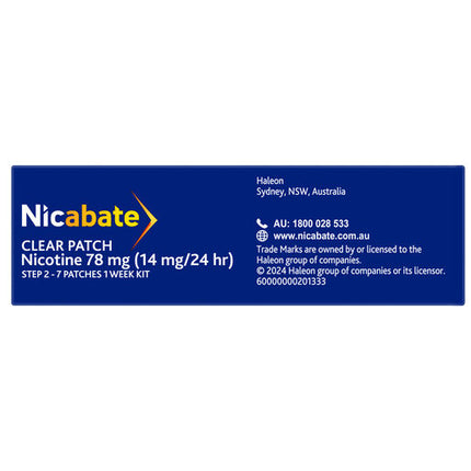 Nicabate Clear Patch Stop Smoking Transdermal Nicotine Patch 14mg 7 Pack