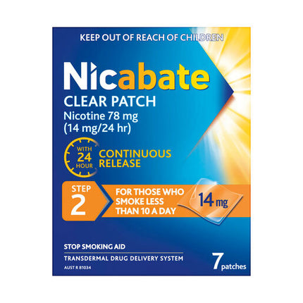 Nicabate Clear Patch Stop Smoking Transdermal Nicotine Patch 14mg 7 Pack