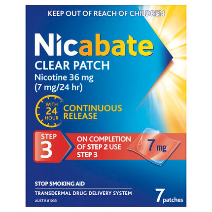Nicabate Clear Patch Stop Smoking Transdermal Nicotine Patch 7mg 7 Pack