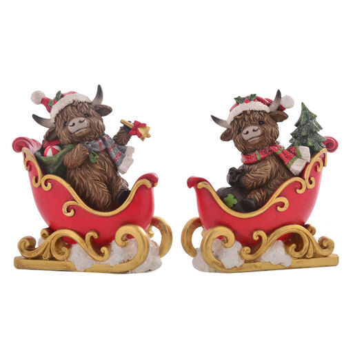 Xmas Highland Cow Sleigh