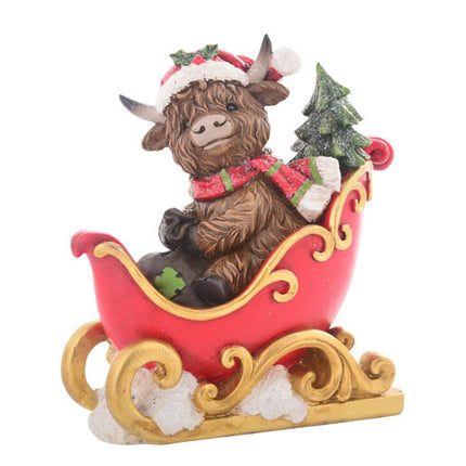 Xmas Highland Cow Sleigh