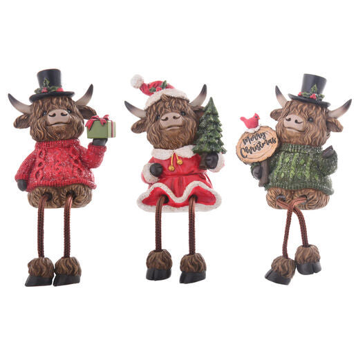 Xmas Highland Cow Dangly Leg