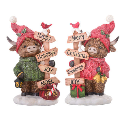 Xmas Highland Cow With Sign