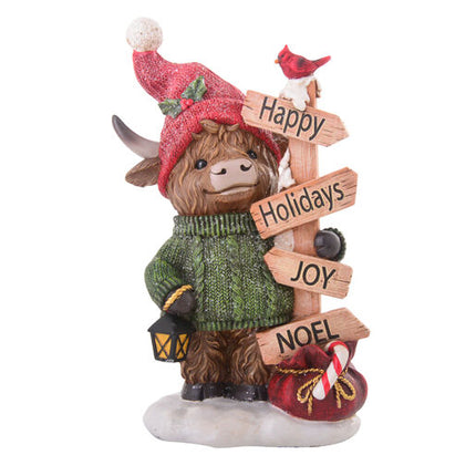 Xmas Highland Cow With Sign