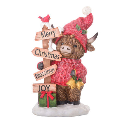 Xmas Highland Cow With Sign