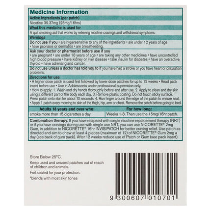 Nicorette 16 hour Invisipatch 25mg - 7 Pack