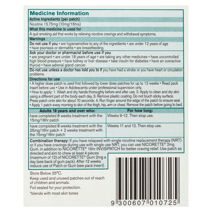 Nicorette Quit Smoking Nicotine 16 Hour Invisipatch Step 3 7 Pack
