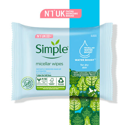 Simple Water Boost Micellar Cleansing Wipes with Micellar Water Boost 20 pc