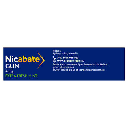 Nicabate Gum Stop Smoking Nicotine 4mg Extra Strength Extra Fresh Mint 30 Pack