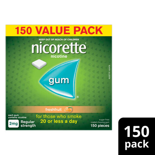 Nicorette Quit Smoking Regular Strength Nicotine Gum Freshfruit 150 Pack