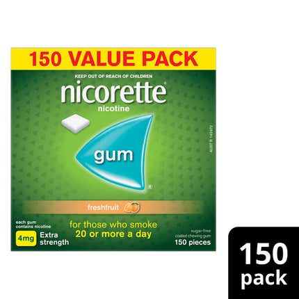 Nicorette Quit Smoking Extra Strength Nicotine Gum Freshfruit 150 Pack
