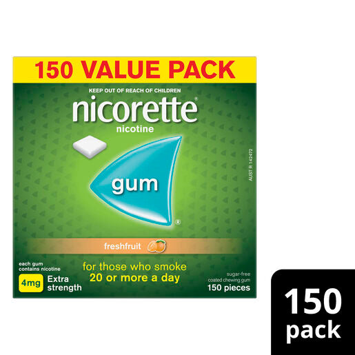 Nicorette Quit Smoking Extra Strength Nicotine Gum Freshfruit 150 Pack
