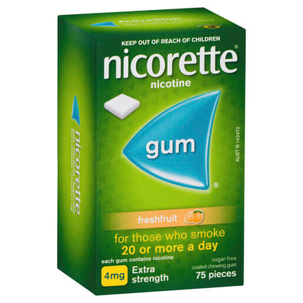 Nicorette Gum Fresh Fruit Extra Strength 4mg 75 Pieces