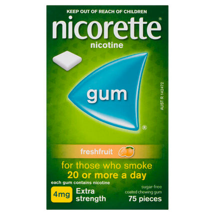 Nicorette Gum Fresh Fruit Extra Strength 4mg 75 Pieces