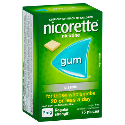 Nicorette Gum Classic Regular Strength 2mg 75 Pieces