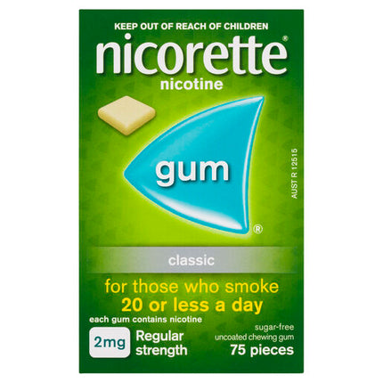 Nicorette Gum Classic Regular Strength 2mg 75 Pieces