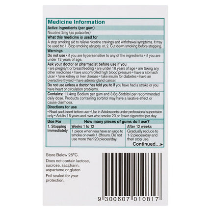 Nicorette Gum Classic Regular Strength 2mg 75 Pieces